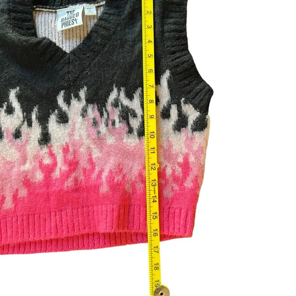 Ragged Priest Burnout Flame Black & Pink Crop Sweater Vest Pink Black Size XS - Picture 9 of 9
